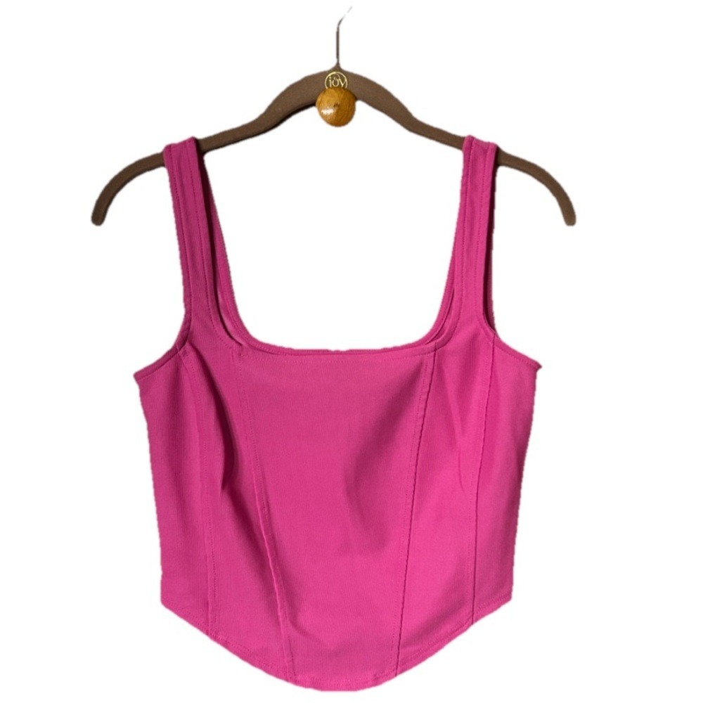 Forever 21 Y2K‎ Hot Pink Corset Style Crop Top Square Neck Ribbed Barbiecore